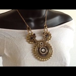 Large Art Work Antique Gold Tone Necklace